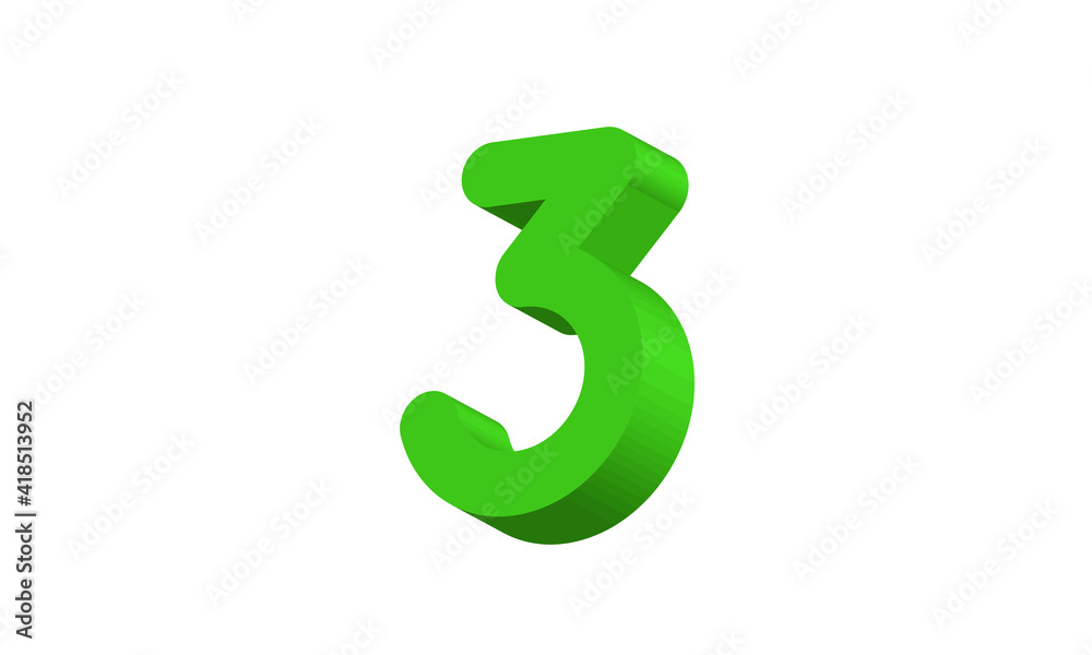 3 Simple Modern Green 3D Number 3 Simple Modern Green 3D Number
