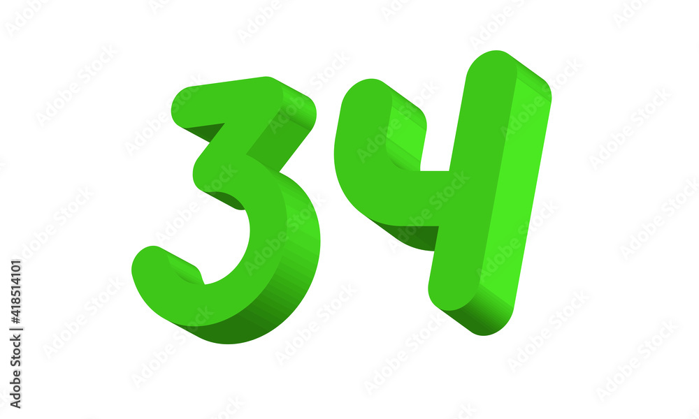 34 Simple Modern Green 3D Number 34 Simple Modern Green 3D Number