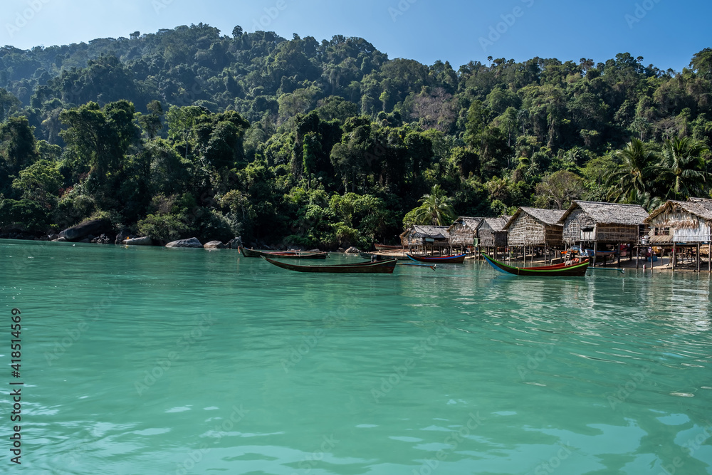 Fototapeta premium Mokan wooden village, Surin Island, Thailand.