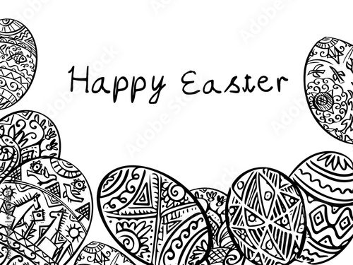 Easter eggs drawing. Hand drawn ornamental illustration of Ukrainian Pysanka on a white background