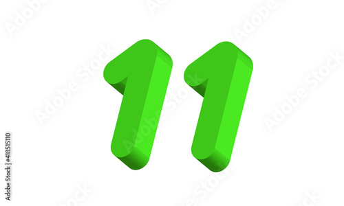 11 Simple Modern Green 3D Number