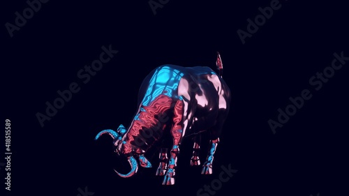 Bull with Blue Red Pink Moody 80s lighting 3d illustration render 