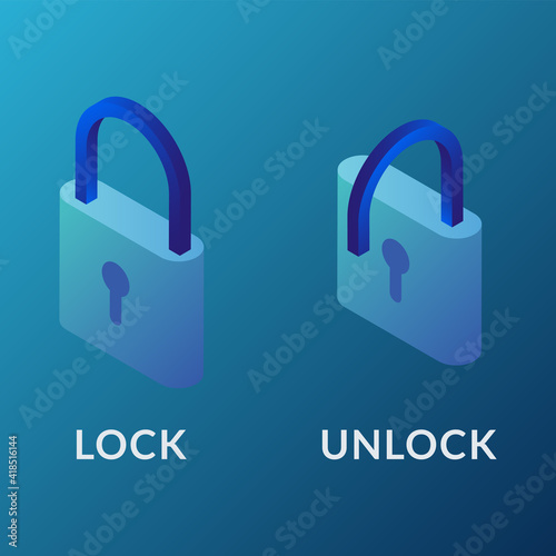 lock unlock padlock for scure isometric vector