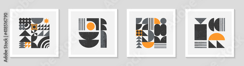 Set of bstract bauhaus geometric pattern backgrounds.Trendy minimalist geometric design with simple shapes and elements.Mid century modern artistic vector illustrations.Scandinavian ornament.