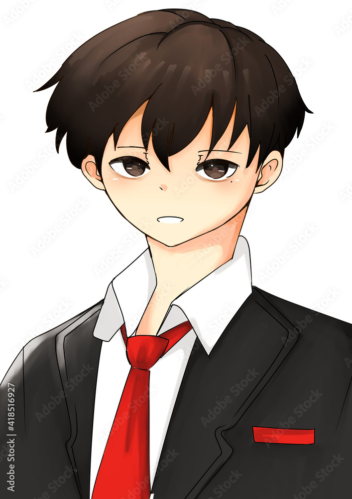 Young anime school student man with cute face Young anime school student man with cute face