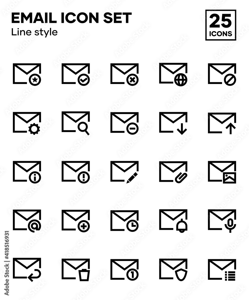 Set email icons with line styles, including email sending, receiving, composing, and inbox. Editable vector icons Set email icons with line styles, including email sending, receiving, composing, and inbox. Editable vector icons