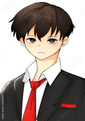 Young anime school student man with cute face