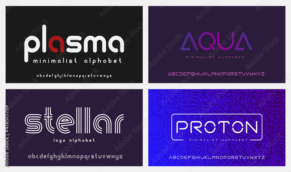 A set of modern fonts, these fonts are perfect for short phrases or headlines and can be used as emblems for companies in such niches as artificial intelligence, cloud computing, gene engineering, and A set of modern fonts, these fonts are perfect for short phrases or headlines and can be used as emblems for companies in such niches as artificial intelligence, cloud computing, gene engineering, and