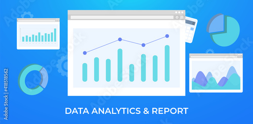 Data analytics report, Business analytics BA or intelligence BI information dashboard with data statistics charts and key performance indicators KPI. Ecommerce micro to macro conversion rates.