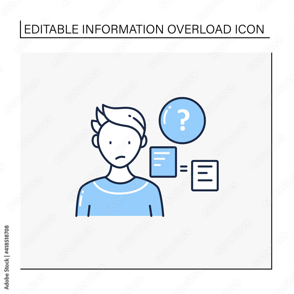 Comparative research method line icon.Lack of method for comparing information.Compare new information with other sources. Information overload concept. Isolated vector illustration.Editable stroke Comparative research method line icon.Lack of method for comparing information.Compare new information with other sources. Information overload concept. Isolated vector illustration.Editable stroke