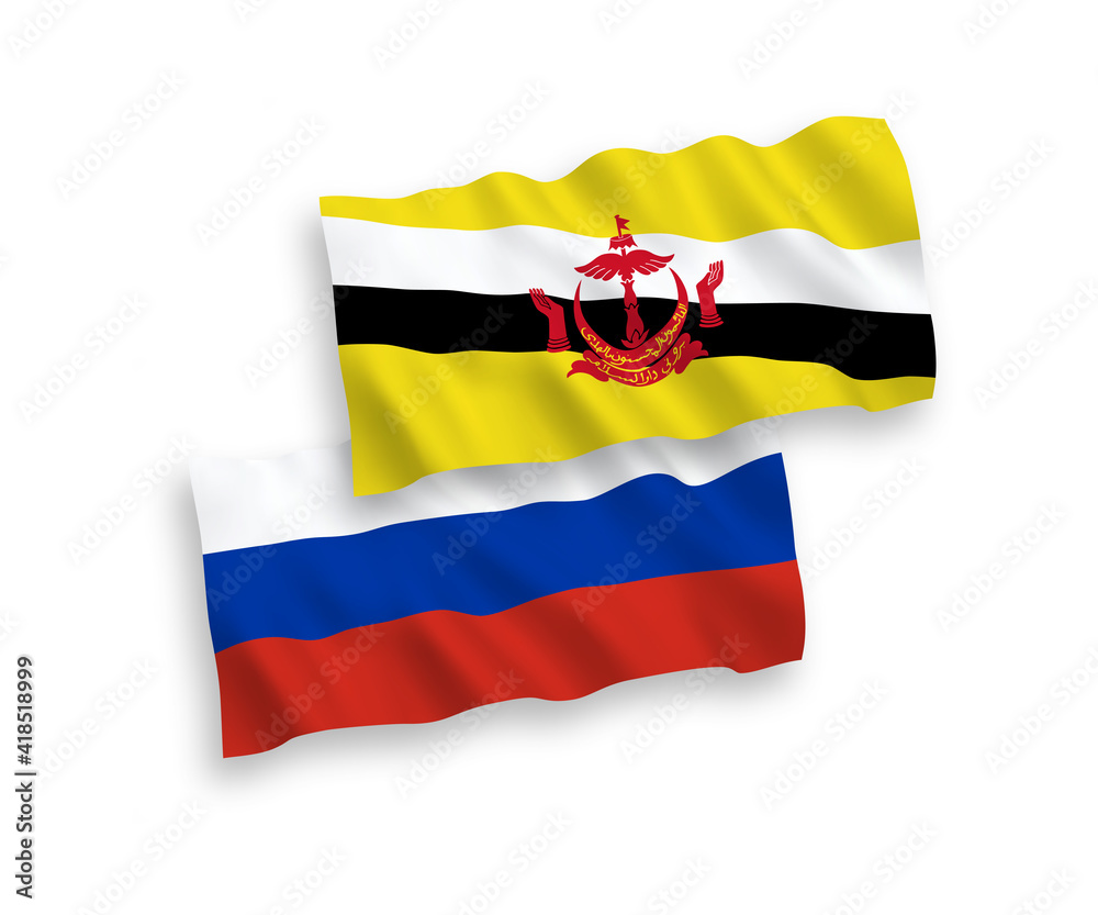 Flags of Brunei and Russia on a white background Flags of Brunei and Russia on a white background