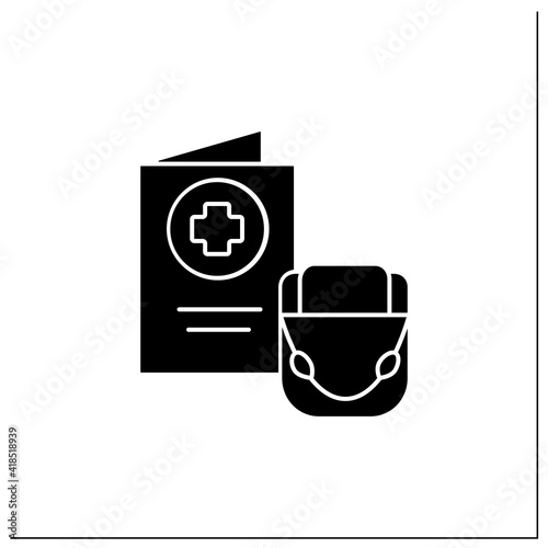 Health passport glyph icon. Necessary document about health status for travel. Vaccinated card.Surely put in bag.Covid19 concept.Filled flat sign. Isolated silhouette vector illustration