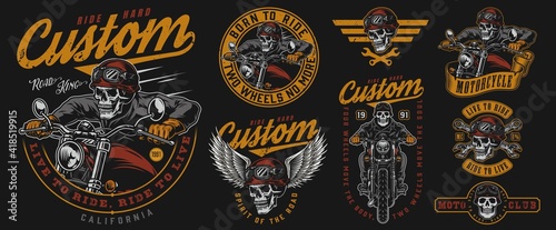 Canvas-taulu Vintage colorful motorcycle emblems set