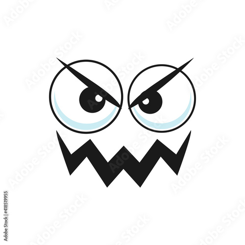 Wicked popped-eyed smiley with curved mouth isolated cartoon character. Vector angry emoticon, evil facial expression, psychopath or maniac grumpy avatar. Mischievous demon, smiley in bad mood