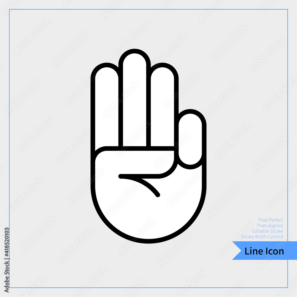 Hand icon, palm of the hand, hold out three finger.. - Pixel-aligned, Editable Stroke, Easy Scalablility. Thin line. professional, pixel-aligned, Pixel Perfect, Editable Stroke, Easy Scalablility.