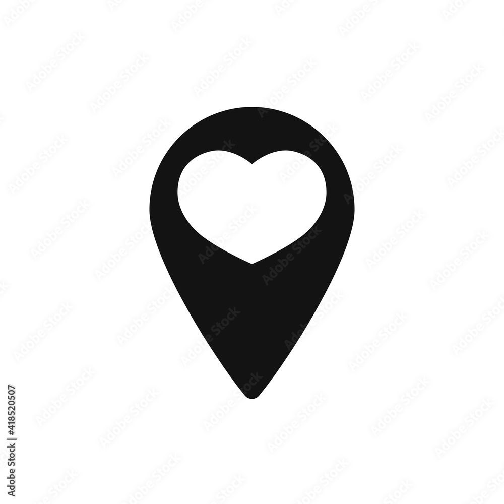 Pointer with heart icon, flat graphic design template, symbol for map, Valentine’s Day party sign, vector illustration Pointer with heart icon, flat graphic design template, symbol for map, Valentine’s Day party sign, vector illustration