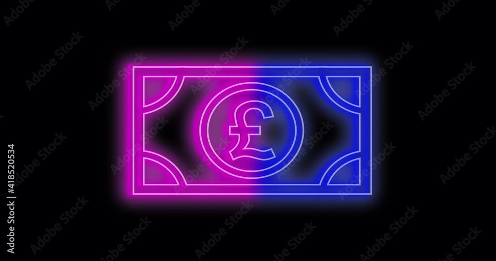 Glowing neon line banknote pound icon isolated on black background. Banking currency sign. Cash symbol. 4K Video motion graphic animation Glowing neon line banknote pound icon isolated on black background. Banking currency sign. Cash symbol. 4K Video motion graphic animation