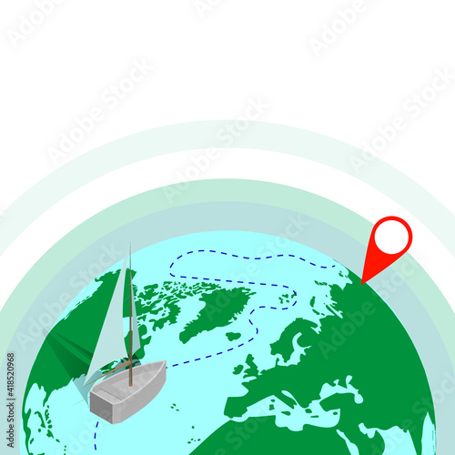 the ship is heading for  destination point. world map