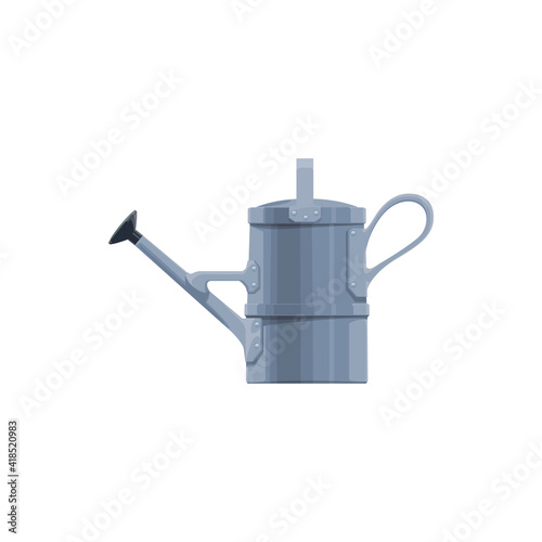 Garden watering can vector icon. Old metal pot for gardening works. Farming instrument, equipment for water plants isolated on white background, cartoon tool for farmers and gardeners