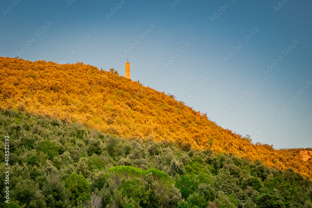 Monument on the Monte Cassino, Italy in the evening sun