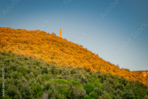 Obraz na płótnie Monument on the Monte Cassino, Italy in the evening sun w salonie