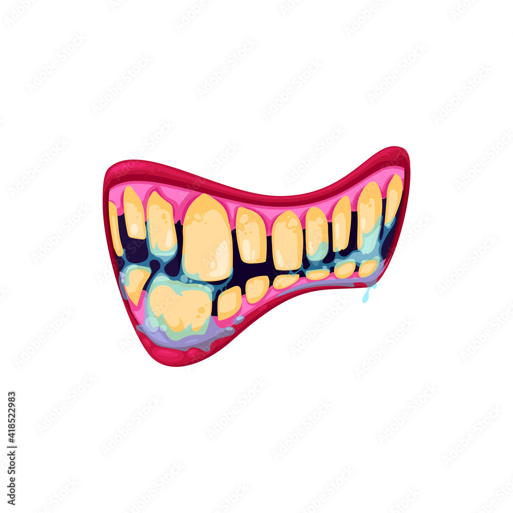 Monster mouth vector icon, creepy zombie jaws with yellow teeth, saliva and nasty lips. Halloween creature disgusting smiling mouth isolated on white background Monster mouth vector icon, creepy zombie jaws with yellow teeth, saliva and nasty lips. Halloween creature disgusting smiling mouth isolated on white background