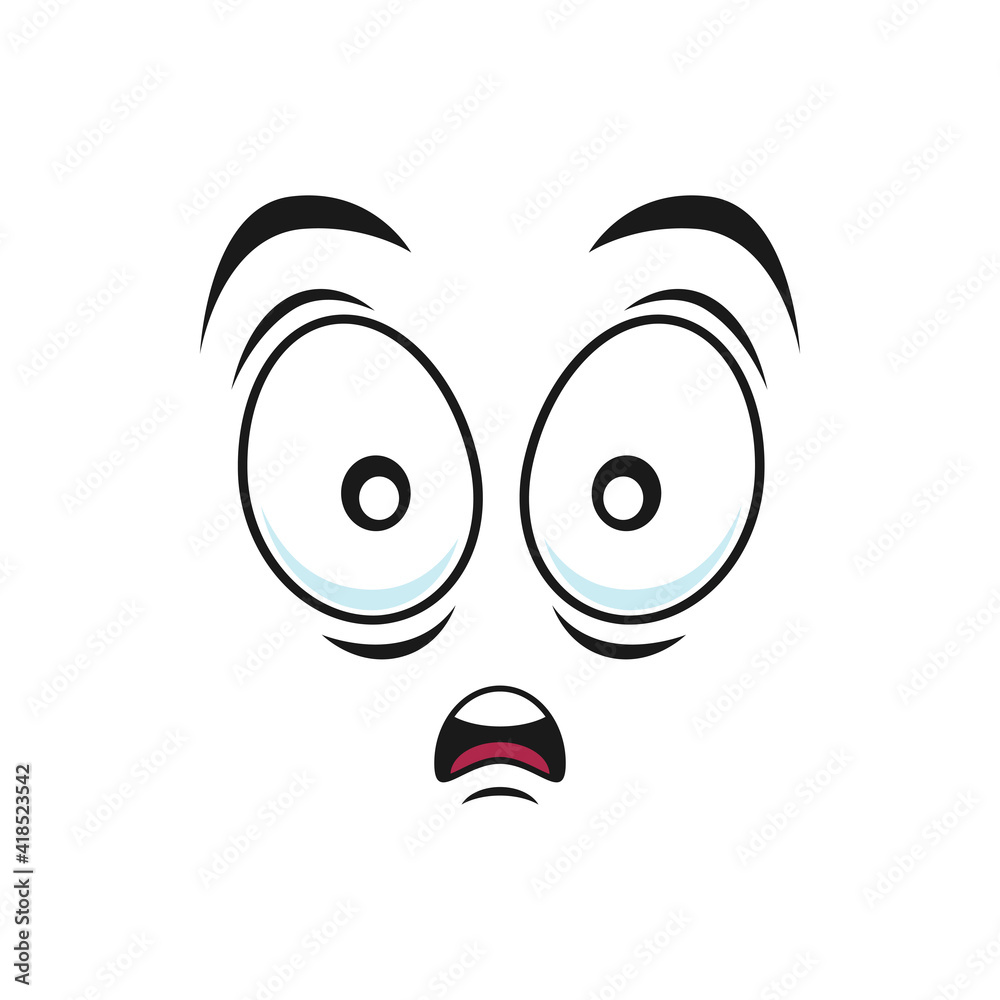 Terrified or frightened emoticon, emoji with shocked facial expression isolated icon. Vector scared or surprised smiley, afraid or horrified emoji. Worried, unsure or amazed emoticon with big eyes