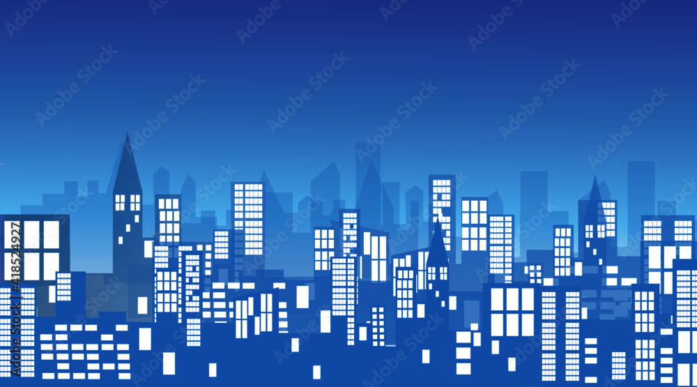 Plakat Modern city night skyline. Vector illustration.