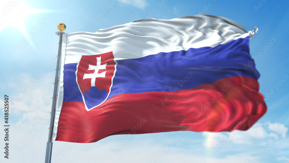Naklejka premium 4k 3D Illustration of the waving flag on a pole of country Slovakia
