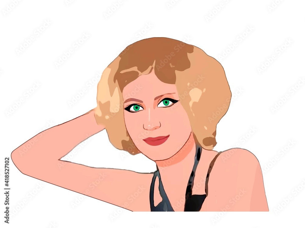 Blonde girl with green eyes, sitting and smiling Blonde girl with green eyes, sitting and smiling