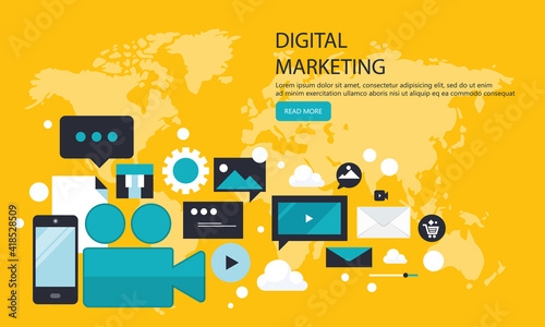 Digital marketing concept. Advertising and promoting. Flat vector illustration.