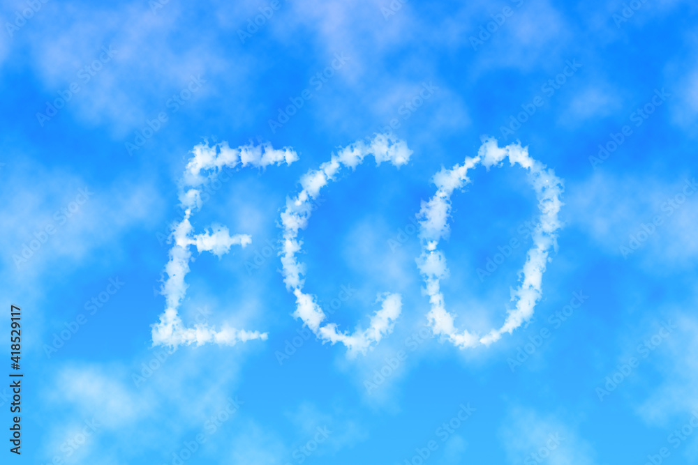 Text eco written in sky. Letters made of clouds or contrails. Ecology and save nature concept. Text eco written in sky. Letters made of clouds or contrails. Ecology and save nature concept.