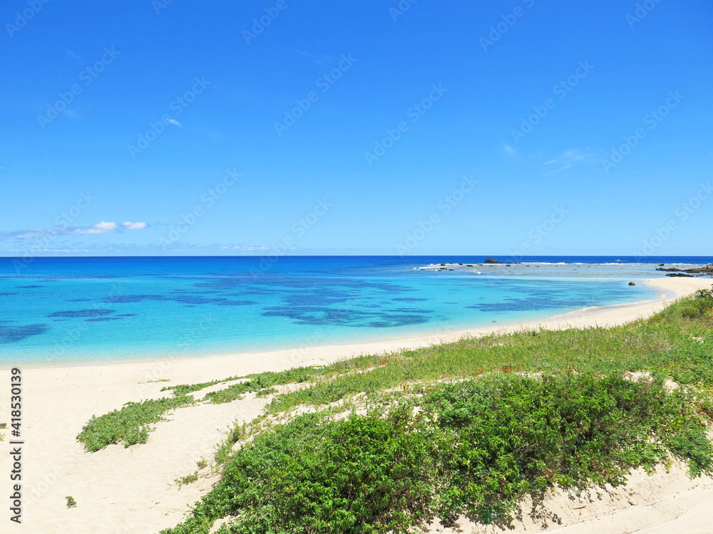 Turquoise sea and blue sky in tomori beach, Amami, Okinawa, Japan	