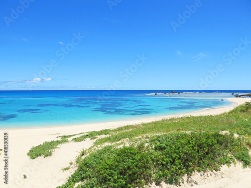 Turquoise sea and blue sky in tomori beach  Amami  Okinawa  Japan 