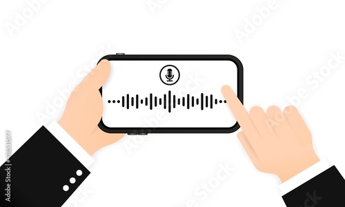 Recording voice message on phone. Communication online. Vector on isolated white background. EPS 10