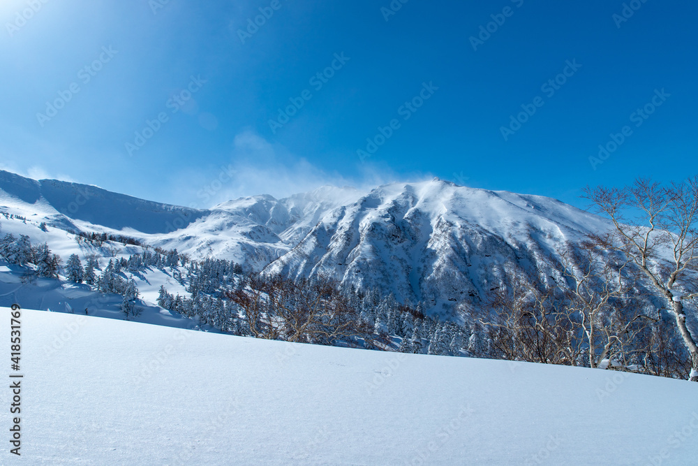 北海道　十勝岳連峰の冬の風景