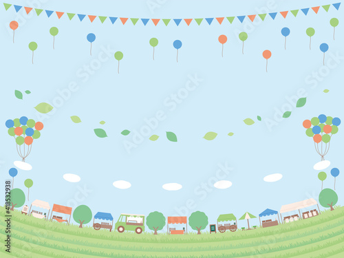 シンプルな初夏のフリーマーケットの背景イラスト 窪地バージョン