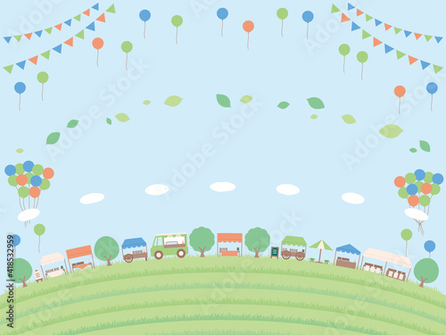 シンプルな初夏のフリーマーケットの背景イラスト 丘バージョン