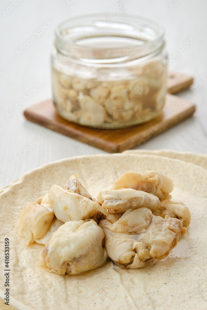 Closeup view of canned mackerel on a plate. Closeup view of canned mackerel on a plate.