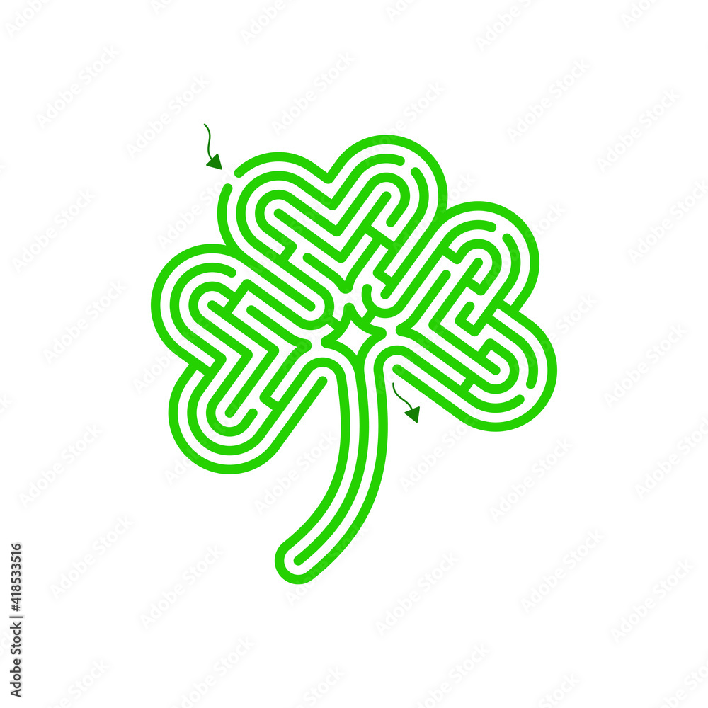 Abstract maze shamrock. Game ame for children and parents. Puzzle for kids. Labyrinth conundrum. Flat vector illustration isolated on white background. One Entrance, One Exit. Cartoon style. Abstract maze shamrock. Game ame for children and parents. Puzzle for kids. Labyrinth conundrum. Flat vector illustration isolated on white background. One Entrance, One Exit. Cartoon style.