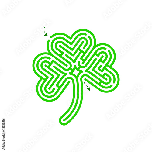 Abstract maze shamrock. Game ame for children and parents. Puzzle for kids. Labyrinth conundrum. Flat vector illustration isolated on white background. One Entrance, One Exit. Cartoon style.