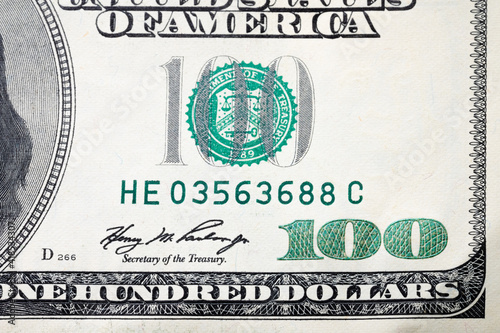 Close-up detail of a dollar bill banknote. Business background and finance