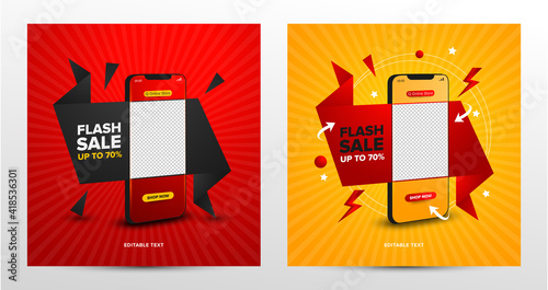 Online shopping promotion on mobile app concept for social media post template