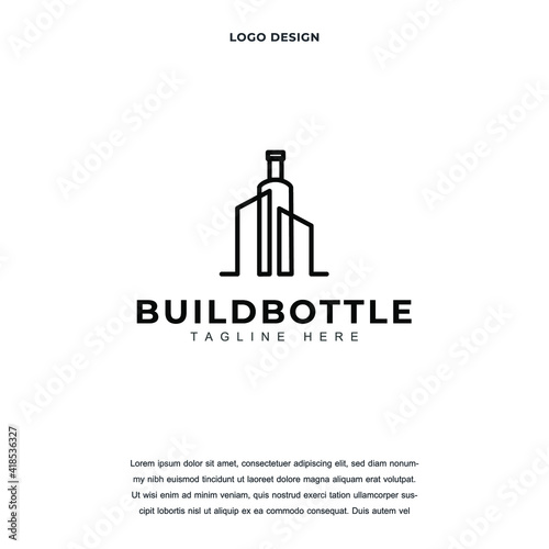 abstract Architecture blueprint with bottle icon logo design vector illustration. bulding luxury company branding Creative logo design