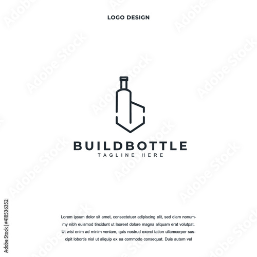 abstract Architecture blueprint with bottle icon logo design vector illustration. bulding luxury company branding Creative logo design
