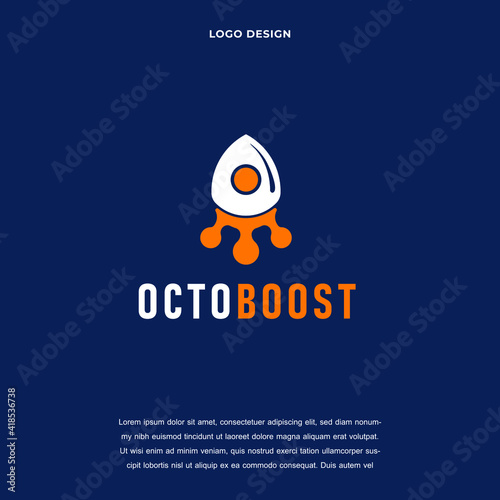 octopus and rocket icon logo design vector illustration, octopus and rocket Creative logo design