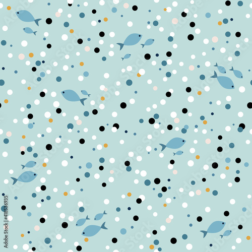 Seamless colorful pattern with fish. Abstract texture for fabric, textile, apparel. Vector illustration