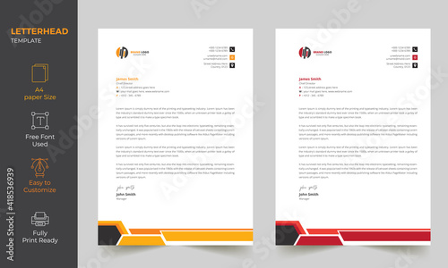 Professional Clean Letterhead Design Template, Fully editable  A4 Size  print Ready Template 2 color variations 