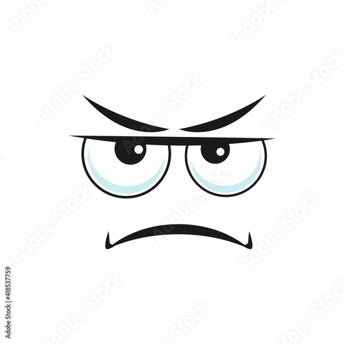 Unhappy suspicious emoji, with offended sorrow head, smile down and big eyes isolated. Vector bored irritated smiley with big eyes, character in depression and bad mood. Upset emoticon with sad face