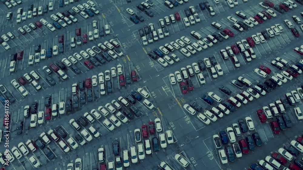 Drone view on big airport or logistics car parking. High quality 4k footage Drone view on big airport or logistics car parking. High quality 4k footage